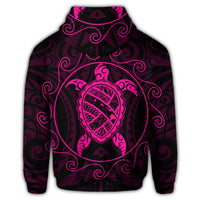 Hawaiian Map Turtle Wave Polynesian Hoodie Pink - Polynesian Pride