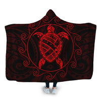 Hawaiian Map Turtle Wave Polynesian Hooded Blanket Red - AH Hooded Blanket White - Polynesian Pride