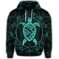 Hawaiian Map Turtle Wave Polynesian Hoodie Turquoise - Polynesian Pride