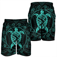 Hawaiian Map Turtle Wave Polynesian Men's Shorts Turquoise - AH - Polynesian Pride