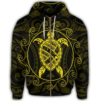 Hawaiian Map Turtle Wave Polynesian Zip Hoodie Yellow - Polynesian Pride