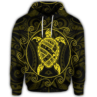 Hawaiian Map Turtle Wave Polynesian Hoodie Yellow - Polynesian Pride