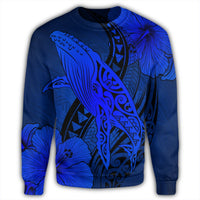 Hawaiian Map Whale Swim Hibiscus Polynesian Sweatshirt - Blue - AH - Polynesian Pride