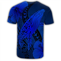 Hawaiian Map Whale Swim Hibiscus Polynesian T Shirt Blue AH - Polynesian Pride