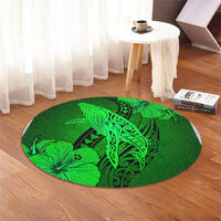 Hawaiian Map Whale Swim Hibiscus Polynesian Round Carpet - Green - AH - Polynesian Pride