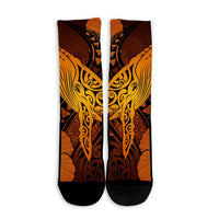 Hawaiian Map Whale Swim Hibiscus Polynesian Crew Socks - Orange - AH - Polynesian Pride