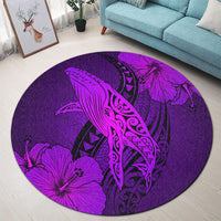 Hawaiian Map Whale Swim Hibiscus Polynesian Round Carpet - Purple - AH - Polynesian Pride