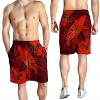 Hawaiian Map Whale Swim Hibiscus Polynesian Men's Shorts - Red - AH - Polynesian Pride