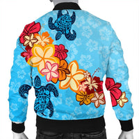 Hawaiian Ocean Turtle Plumeria And Hibiscus Polynesian Bomber Jacket - AH - Polynesian Pride