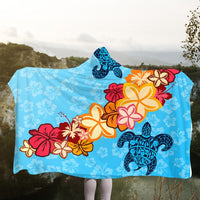 Hawaiian Ocean Turtle Plumeria And Hibiscus Polynesian Hooded Blanket - AH - Polynesian Pride