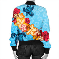 Hawaiian Ocean Turtle Plumeria And Hibiscus Polynesian Bomber Jacket - AH - Polynesian Pride