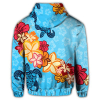 Hawaiian Ocean Turtle Plumeria and Hibiscus Polynesian Zip Hoodie - Polynesian Pride