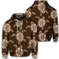 Hawaiian Old School Turtle Zip Hoodie Unisex Art - Polynesian Pride