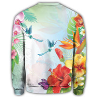 Hawaiian Orchids Strelitzia Hibiscus Plumeria Hummingbirds Polynesian Sweatshirt - AH - Polynesian Pride