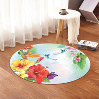Hawaiian Orchids Strelitzia Hibiscus Plumeria Hummingbirds Polynesian Round Carpet - AH - Polynesian Pride