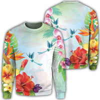 Hawaiian Orchids Strelitzia Hibiscus Plumeria Hummingbirds Polynesian Sweatshirt - AH Unisex Black - Polynesian Pride