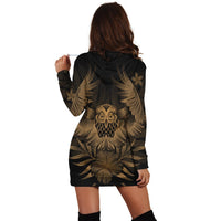 Hawaiian Owl Hibiscus Plumeria Polynesian Hoodie Dress - Gold - AH - Polynesian Pride