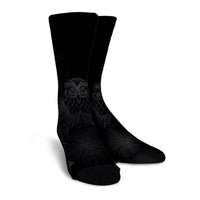 Hawaiian Owl Hibiscus Plumeria Polynesian Crew Socks - Gray - AH - Polynesian Pride