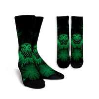 Hawaiian Owl Hibiscus Plumeria Polynesian Crew Socks - Green - AH Crew Socks White - Polynesian Pride