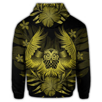 Hawaiian Owl Hibiscus Plumeria Polynesian Zip Hoodie Yellow - Polynesian Pride