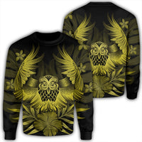 Hawaiian Owl Hibiscus Plumeria Polynesian Sweatshirt - Yellow - AH Unisex Black - Polynesian Pride