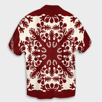 Hawaiian Palm Tree Quilt Tradition Red Hawaiian Shirt - AH - Polynesian Pride