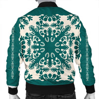 Hawaiian Palm Tree Quilt Tradition Turquoise Bomber Jacket - AH - Polynesian Pride