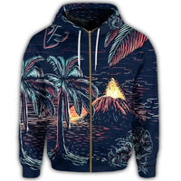 Hawaiian Palm Tree Volcano Night On The Land Zip Hoodie - Polynesian Pride