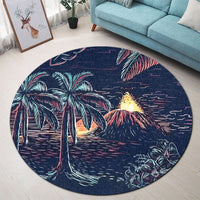 Hawaiian Palm Tree Volcano Night On The Land Round Carpet - AH - Polynesian Pride