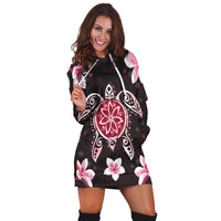 Hawaiian Pinky Turtle Plumeria Hoodie Dress AH - Polynesian Pride