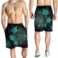 Hawaiian Plumeria Hibiscus Turtle Under Sea Polynesian Men's Shorts Blue AH - Polynesian Pride