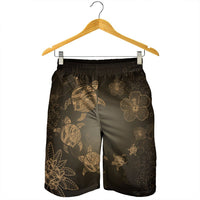 Hawaiian Plumeria Hibiscus Turtle Under Sea Polynesian Men's Shorts Gold AH - Polynesian Pride