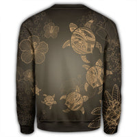 Hawaiian Plumeria Hibiscus Turtle Under Sea Polynesian Sweatshirt Gold AH - Polynesian Pride