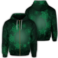 Hawaiian Plumeria Hibiscus Turtle Under Sea Polynesian Zip Hoodie Green Unisex Art - Polynesian Pride