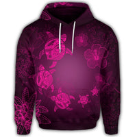 Hawaiian Plumeria Hibiscus Turtle Under Sea Polynesian Hoodie Pink - Polynesian Pride