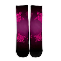 Hawaiian Plumeria Hibiscus Turtle Under Sea Polynesian Crew Socks Pink AH - Polynesian Pride