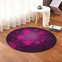 Hawaiian Plumeria Hibiscus Turtle Under Sea Polynesian Round Carpet Pink AH - Polynesian Pride
