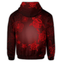 Hawaiian Plumeria Hibiscus Turtle Under Sea Polynesian Hoodie Red - Polynesian Pride