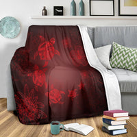 Hawaiian Plumeria Hibiscus Turtle Under Sea Polynesian Premium Blankets Red AH - Polynesian Pride