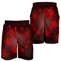 Hawaiian Plumeria Hibiscus Turtle Under Sea Polynesian Men's Shorts Red AH - Polynesian Pride