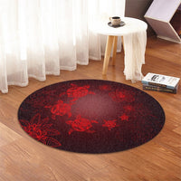 Hawaiian Plumeria Hibiscus Turtle Under Sea Polynesian Round Carpet Red AH - Polynesian Pride