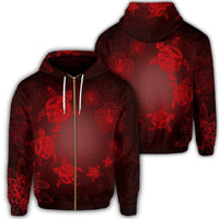 Hawaiian Plumeria Hibiscus Turtle Under Sea Polynesian Zip Hoodie Red Unisex Art - Polynesian Pride