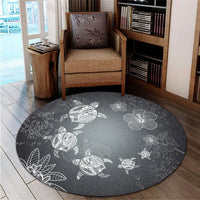 Hawaiian Plumeria Hibiscus Turtle Under Sea Polynesian Round Carpet White AH - Polynesian Pride