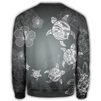 Hawaiian Plumeria Hibiscus Turtle Under Sea Polynesian Sweatshirt White AH - Polynesian Pride