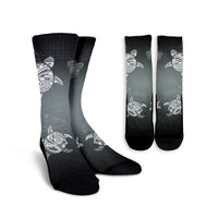 Hawaiian Plumeria Hibiscus Turtle Under Sea Polynesian Crew Socks White AH Crew Socks White - Polynesian Pride