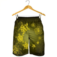 Hawaiian Plumeria Hibiscus Turtle Under Sea Polynesian Men's Shorts Yellow AH - Polynesian Pride