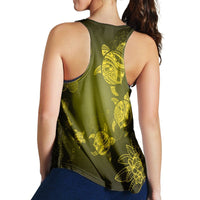 Hawaiian Plumeria Hibiscus Turtle Under Sea Polynesian Racerback Tank Yellow AH - Polynesian Pride