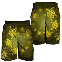 Hawaiian Plumeria Hibiscus Turtle Under Sea Polynesian Men's Shorts Yellow AH - Polynesian Pride