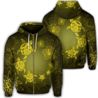 Hawaiian Plumeria Hibiscus Turtle Under Sea Polynesian Zip Hoodie Yellow Unisex Art - Polynesian Pride