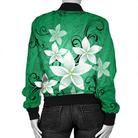 Hawaiian Plumeria Polynesian Bomber Jacket - Green - AH - Polynesian Pride